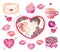 Watercolor Valentines day set Hearts Kiss lips Kissing couple Roses Cupcake Heart with arrow