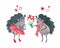 Watercolor Valentineâ€™s Day greeting card with cute funny hedgehogs in love