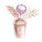 Watercolor vase with protea on a white background