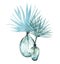 Watercolor vases with tropical leaves. Poster with antique glass and transparent palm branches. Interior decoration in