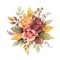 Watercolor vector autumn arrangement with roses and leaves isolated on white background.