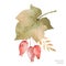 Watercolor vector autumn bouquet of leaves, branches and dogrose berries isolated on white background.