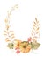 Watercolor vector autumn wreath of leaves, branches and pumpkins isolated on white background.