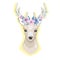 Watercolor vector illustration isolated deer, big antlers, flowers and birds on the horns, branches cherry flowering
