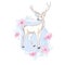watercolor vector illustration isolated deer, big antlers, flowers and birds on the horns, branches cherry flowering