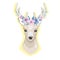 watercolor vector illustration isolated deer, big antlers, flowers and birds on the horns, branches cherry flowering