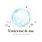 Watercolor vector logo with linear signs - blue planet with universe elements. Astrology and human design. Linear stars, moon,