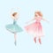 Watercolor vector retro cute dancing girls ballet nutcracker ballerina clip art isolated illustrations