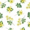 Watercolor vector seamless pattern with celandine flowers and branches.