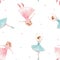 Watercolor vector seamless pattern with cute dancing girls ballet nutcracker ballerina clip art isolated illustrations