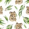 Watercolor vector seamless pattern with eucalyptus leaves and Koala isolated on white background.