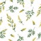 Watercolor vector seamless pattern with wormwood flowers and branches.