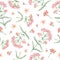 Watercolor vector seamless pattern with yarrow flowers and branches.