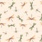 Watercolor vector summer dragonfly insect colourful seamless pattern