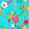 Watercolor vector tropical floral pattern