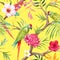 Watercolor vector tropical floral pattern