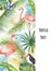 Watercolor vector vertical banner tropical leaves, Flamingo and Toucan isolated on white background.