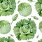 Watercolor vegetables seamless pattern of green food , Spinach and cabbage vegetarian nature green background