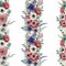 Watercolor vertical floral big seamless pattern. Hand painted bouquet with red, white, blue anemone, ranunculus