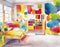Watercolor of Vibrant and playful bedroom with comfortable ample and sturdy bunk