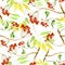 Watercolor viburnum, rowan and elder branches seamless pattern, hand painted on a white background. Branch, bunch of red berries