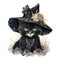 Watercolor Victorian witch cat in black hat. Black cat. Happy Halloween. Cute vintage black kitten in a halloween hat