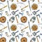 Watercolor viking weapon seamless pattern