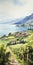 Watercolor Vineyard: A Picturesque Fjord With Lush Grapevines