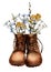 Watercolor Vintage boots with wildflowers, Hiking boots, Travel, Adventure