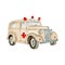 Watercolor vintage car ambulance illustration