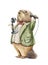 Watercolor vintage cartoon beaver in costume clothes talk on old telephone