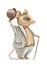 Watercolor vintage cartoon rat in costume with hat and walking stick