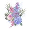 Watercolor vintage floral illustration with roses, lilac, blue hydrangea and field flowers