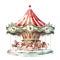 Watercolor vintage horse merry-go round, carnival carousel