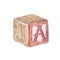 Watercolor vintage illustration with childrens wooden cubes with letters Isolated on white background.