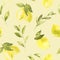 Watercolor vintage lemon seamless pattern, nature texture on yellow