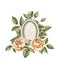 Watercolor vintage silver oval brooch and roses