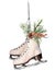 Watercolor vintage skates with Christmas decor. Hand painted white skates with fir branches, berries and fir cone