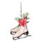Watercolor vintage skates with Christmas floral decor. Hand painted white skates with fir branches, berries, holly