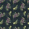 Watercolor Violet Olive Seamless Pattern. Illustration With Olive Branches. Design for Cover, Stationery and Wallpaper.