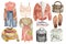 Watercolor warm autumn clothes clipart, fashion clothes