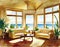 Watercolor of Warm living room with a