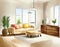 Watercolor of Warm modern living room with