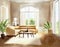 Watercolor of Warm modern living room with