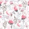 Watercolor Wash of abstract pink rosebuds background