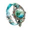 Watercolor Watch With Turquoise Gemstones - High Detailed And Dreamlike Atmosphere