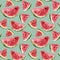 Watercolor watermelon semless pattern. Hand painted watermelon slice isolated on pastel blue background. Sweet dessert
