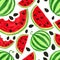 Watercolor watermelon slices, seamless background. Vector illustration