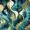 Watercolor Wavy Pattern With Gold And Teal - Art Nouveau Inspired