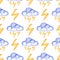 Watercolor weather forecast seamless pattern. Hand drawn sun, moon, rain and clouds pattern. Isolated background Cloth